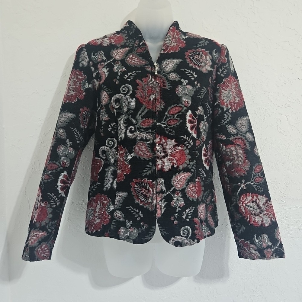 Vtg PORTRAIT Jacket Womens Sz Small Floral Tapestry Brocade Asian Blazer Boho